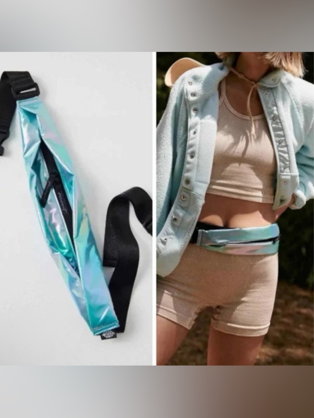 Free people movement NWOT slim fold runner bag holographic mint green